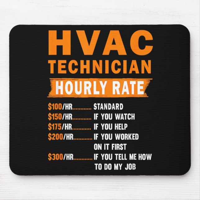 Alfombrilla De Ratón Hvac Technician Hourly Rate Funny Hvac Mechanic Sa (Frente)