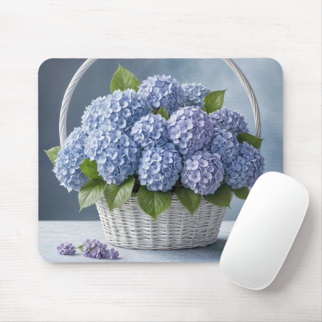 Alfombrilla De Ratón Hydrangea Bouquet en una canasta (Con ratón)