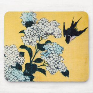 Alfombrilla De Ratón Hydrangea y Swallow, Hokusai, Ukiyo-e