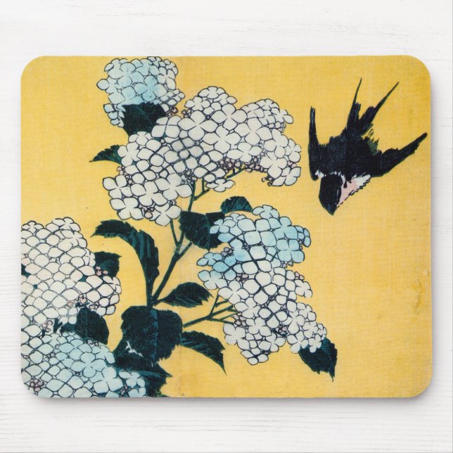 Alfombrilla De Ratón Hydrangea y Swallow, Hokusai, Ukiyo-e (Frente)
