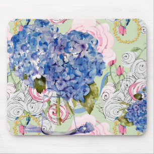 Alfombrilla De Ratón Hydrangeas y cojín de ratón de los rosas