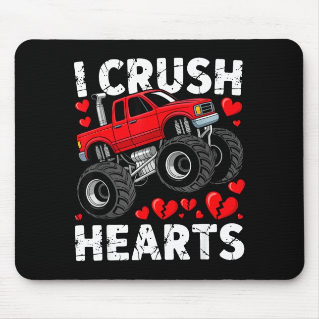 Alfombrilla De Ratón I Crush Hearts Valentine Monster Truck Boys Toddle (Frente)
