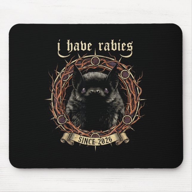 Alfombrilla De Ratón I Have Rabies Gothic Bat Dark Humor Shirt Mens Wom (Frente)