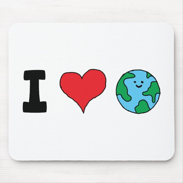 Alfombrilla De Ratón I Love the World Happy Earth Clipart Cute Earth (Frente)