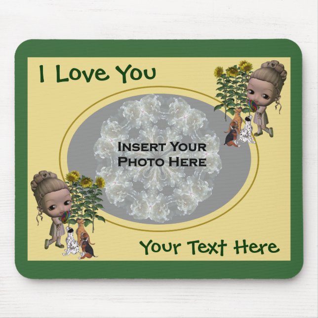 Alfombrilla De Ratón I Love You Girl Puppies Add Photo Mousepad (Frente)
