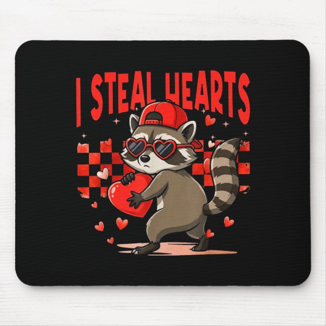 Alfombrilla De Ratón I Steal Hearts Design Raccoon Valentine Day Retro  (Frente)