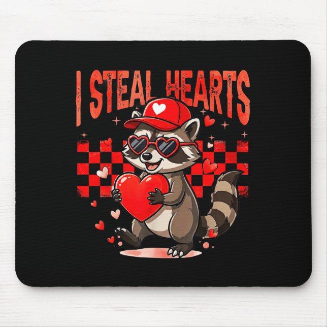 Alfombrilla De Ratón I Steal Hearts Design Raccoon Valentine Day Retro  (Frente)