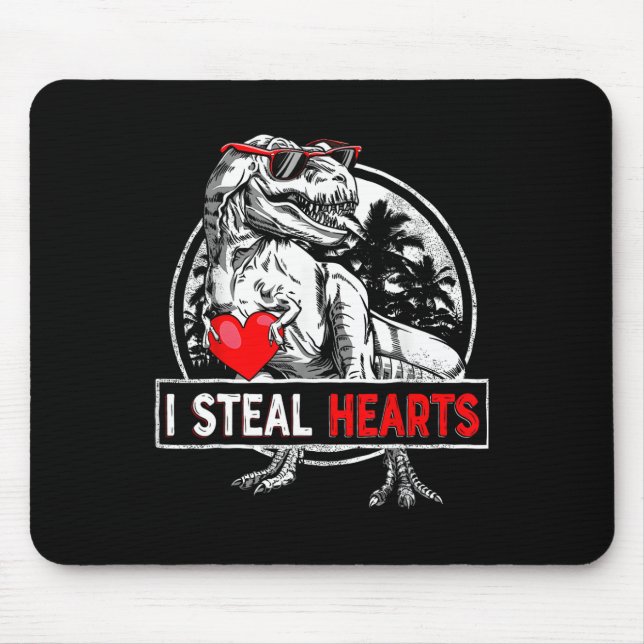 Alfombrilla De Ratón I Steal Hearts Valentines Day Dinosaur Boys Valent (Frente)