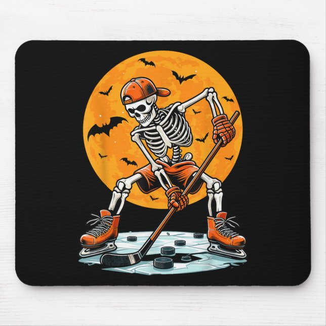 Alfombrilla De Ratón Ice Hockey Skeleton Soky Boys Halloween Hockey Pla (Frente)