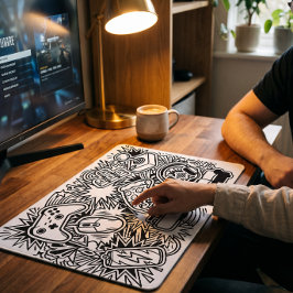 Alfombrilla De Ratón Iconos de juego Doodle blancos