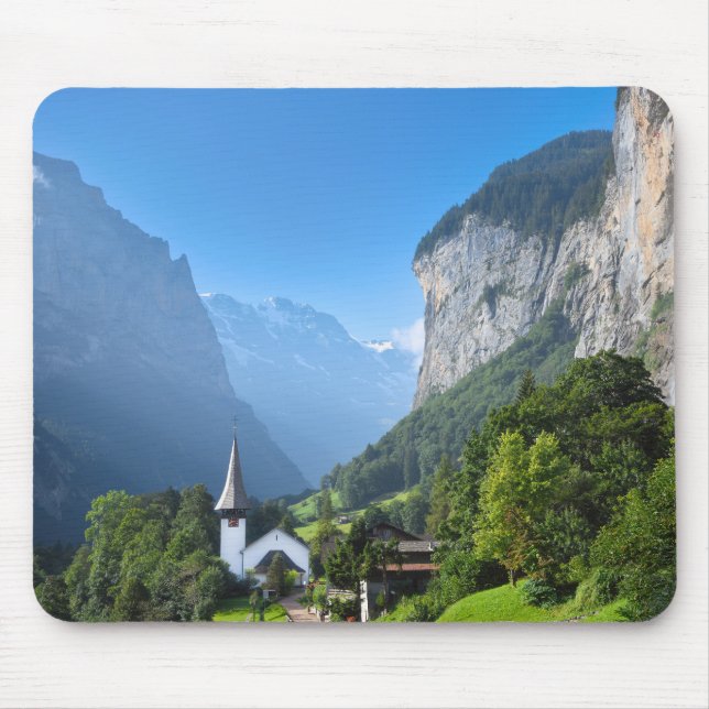 Alfombrilla De Ratón Iglesia en el valle de Lauterbrunnen, Suiza (Frente)