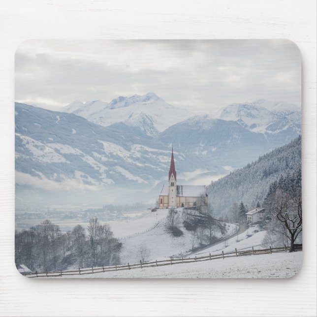 Alfombrilla De Ratón Iglesia en Zillertal en mousepad del invierno (Frente)
