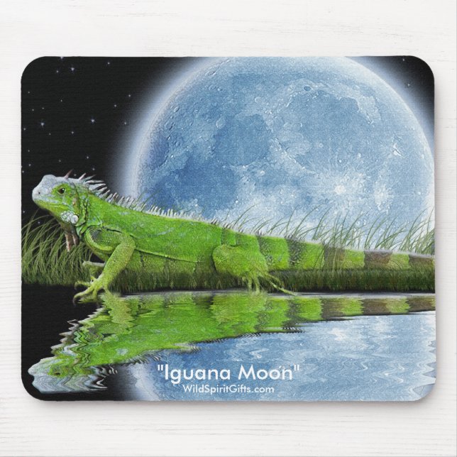 Alfombrilla De Ratón Iguana verde y Moon Wildlife Art Mousemat (Frente)