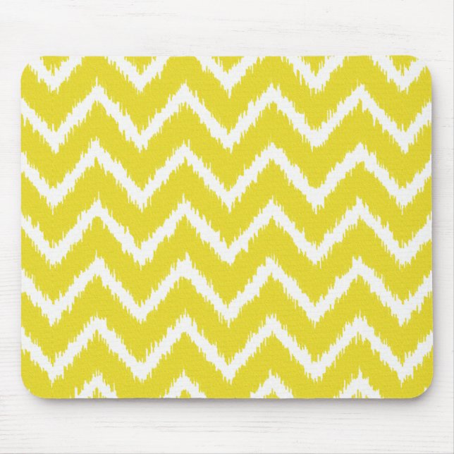 Alfombrilla De Ratón Ikat Chevrons - amarillo y blanco mostaza (Frente)