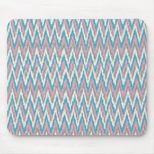 Alfombrilla De Ratón Ikat rosa y azul turbio (Frente)