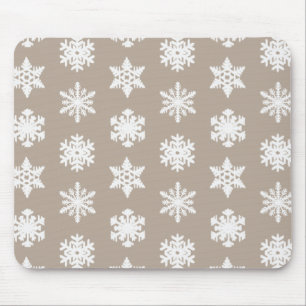 Alfombrilla De Ratón Ikat Snowflakes - Taupe tan y blanco