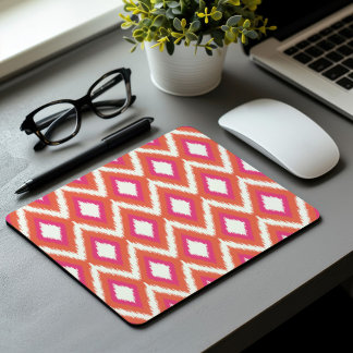 Alfombrilla De Ratón Ikat tribal rosado y coral