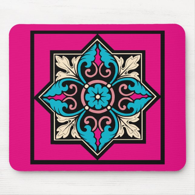 Alfombrilla De Ratón Iluminación medieval Hoja de Acanthus Azul Ártico (Frente)