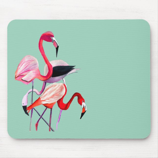 Alfombrilla De Ratón Ilustracion acuarela de flamingo rosa divertido (Frente)