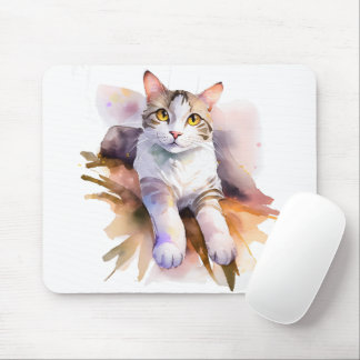 Alfombrilla De Ratón Ilustracion acuarela de gato blanco dulce