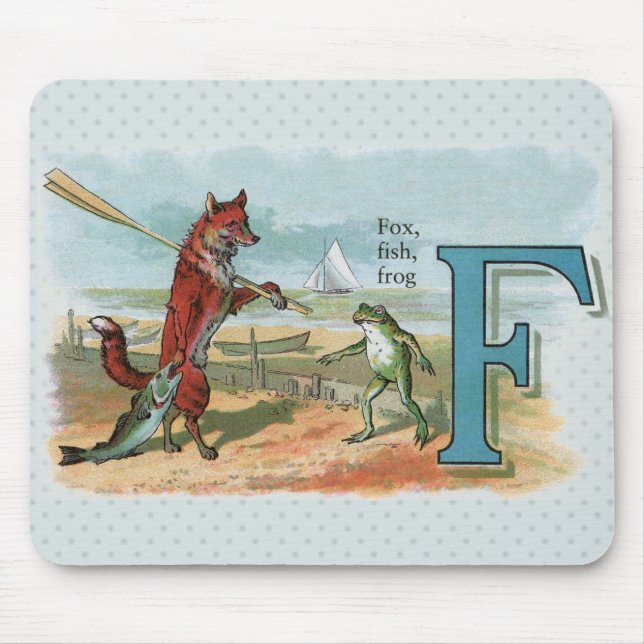 Alfombrilla De Ratón Ilustracion antiguo de pesca de rana Fox (Frente)