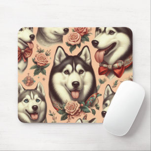Alfombrilla De Ratón Ilustracion Cute Vintage Siberian Husky
