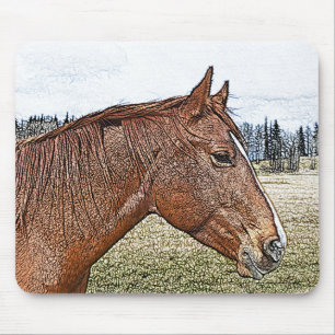 Alfombrilla De Ratón Ilustracion de arte equino con retrato de caballo