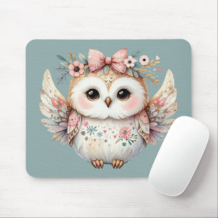 Alfombrilla De Ratón Ilustracion de búho Kawaii Boho Azul