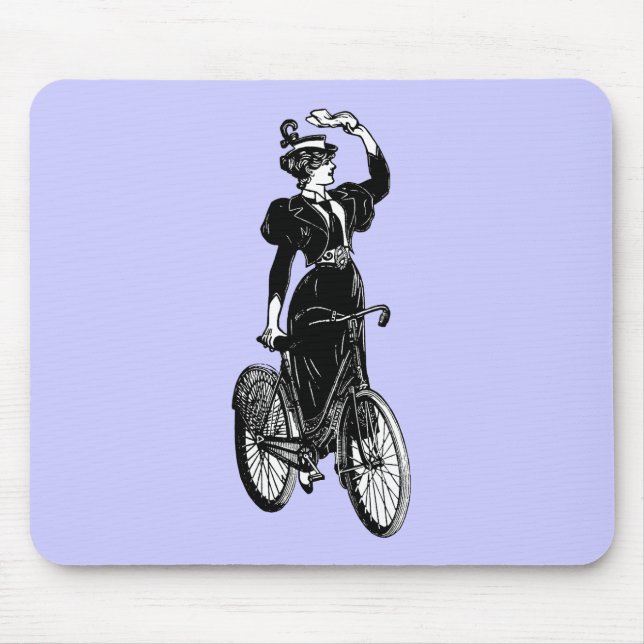 Alfombrilla De Ratón Ilustración de dama victoriana vintage en biciclet (Frente)