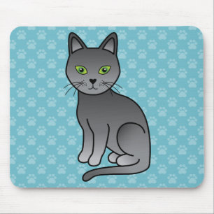 Alfombrilla De Ratón Ilustración de dibujos animados de gato azul ruso