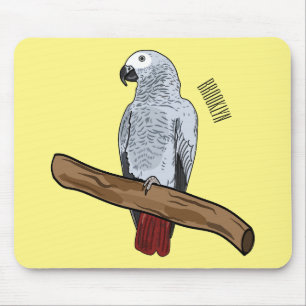Alfombrilla De Ratón Ilustración de dibujos animados de loro gris afric