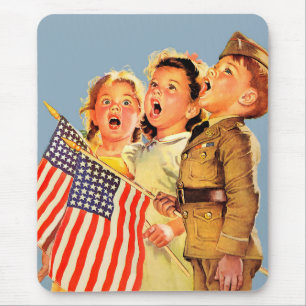 Alfombrilla De Ratón Ilustracion de época Patriotic Kids de los años 