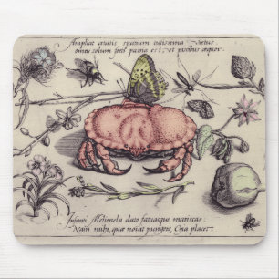 Alfombrilla De Ratón Ilustración de flor de insecto botánico de cangrej
