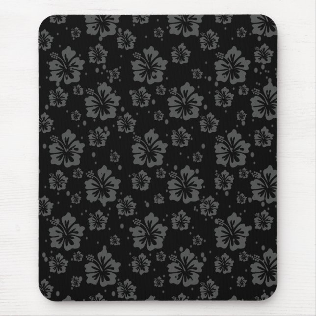 Alfombrilla De Ratón Ilustracion de flores negras sobre fondo negro (Frente)