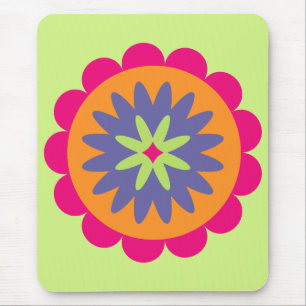 Alfombrilla De Ratón ilustración de formas florales naranja y rosa