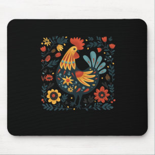 Alfombrilla De Ratón Ilustracion de gallo de arte folclórico colorido c