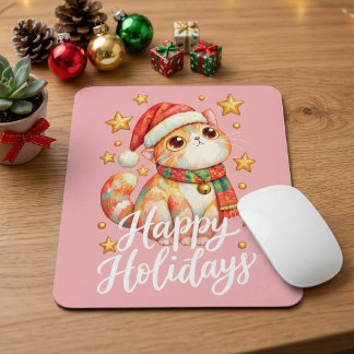 Alfombrilla De Ratón Ilustración de gato de Navidad adorable con encant