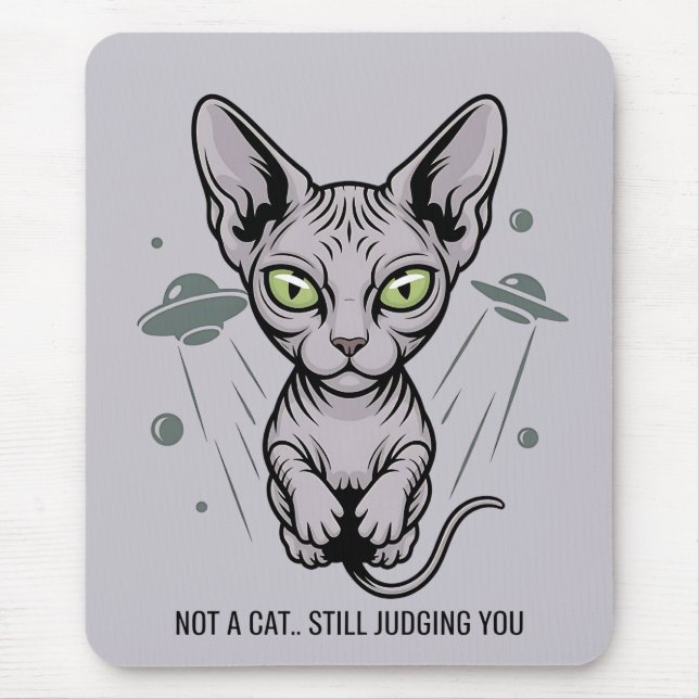 Alfombrilla De Ratón Ilustración de gato Sphynx OVNI alienígena (Frente)