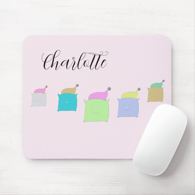 Alfombrilla De Ratón Ilustracion de gatos de almohada suave monogramado (Con ratón)