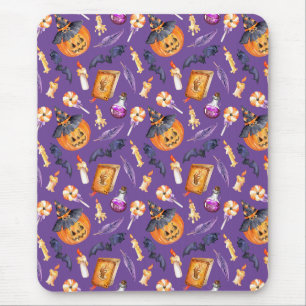 Alfombrilla De Ratón Ilustracion de Halloween con calabaza y murciélago