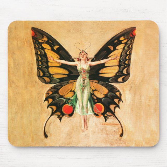 Alfombrilla De Ratón Ilustracion de la mujer voladora de mariposa flapp (Frente)