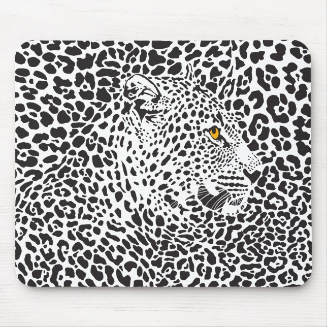 Alfombrilla De Ratón Ilustracion de leopardo blanco y negro 2 (Frente)