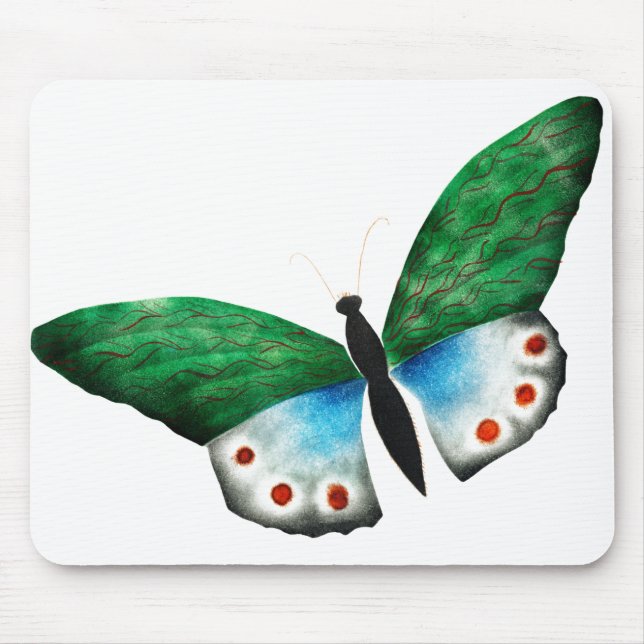 Alfombrilla De Ratón Ilustracion de mariposa verde azul (Frente)