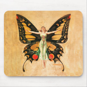 Alfombrilla De Ratón Ilustración de Mujer Volando Mariposa Flapper
