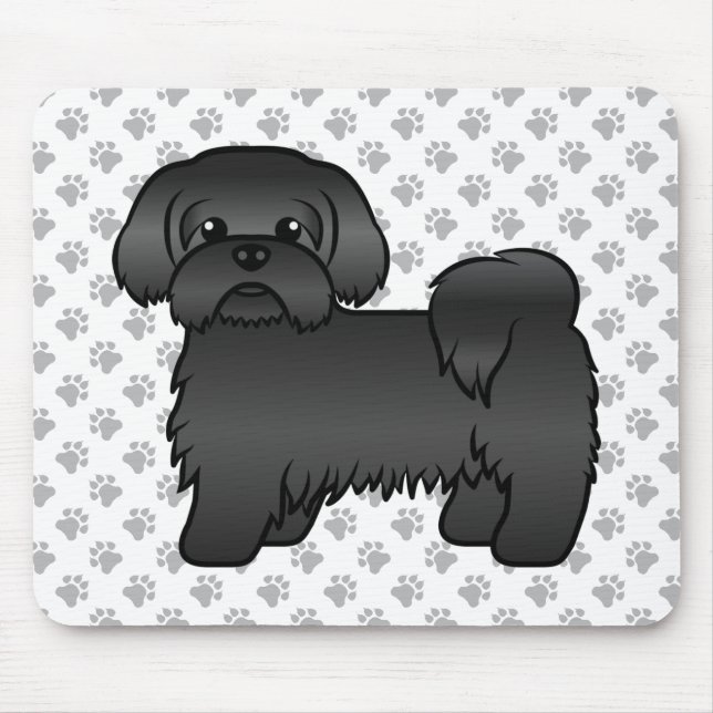 Alfombrilla De Ratón Ilustracion de perro chiita negro Tzu lindo (Frente)