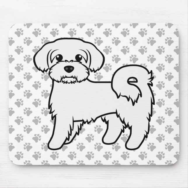 Alfombrilla De Ratón Ilustracion de perro de dibujos animados malteses (Frente)