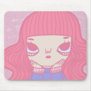 Alfombrilla De Ratón Ilustración de personaje de niña con cabello rosa