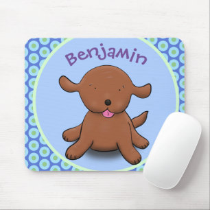 Alfombrilla De Ratón Ilustracion de personalizado azul de cachorro aleg