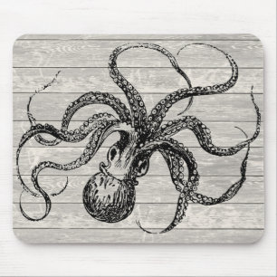 Alfombrilla De Ratón Ilustracion de pulpo vintage
