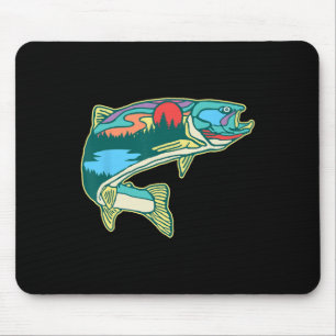 Alfombrilla De Ratón Ilustración de trucha natural pesca con mosca vint